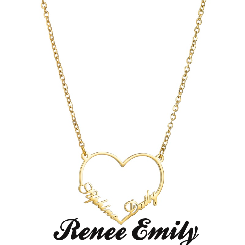 Custom Heart Name Necklace Engrave Any Two Names Initial Letters Gifts for Women Girls