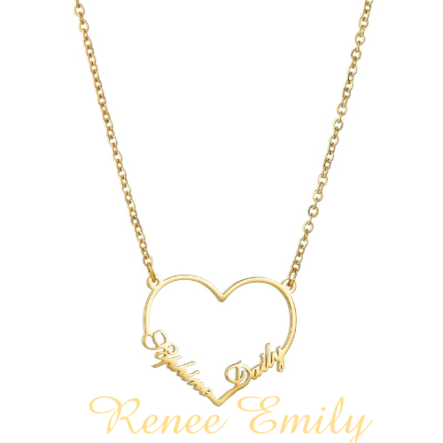 Custom Heart Name Necklace Engrave Any Two Names Initial Letters Gifts for Women Girls