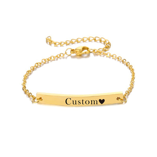 Customized Bar Bracelet 18K Gold Personalized Engraved Initial Name Link Bracelet Delicate Friendship Bracelet Minimalist Jewelry Birthday Gift