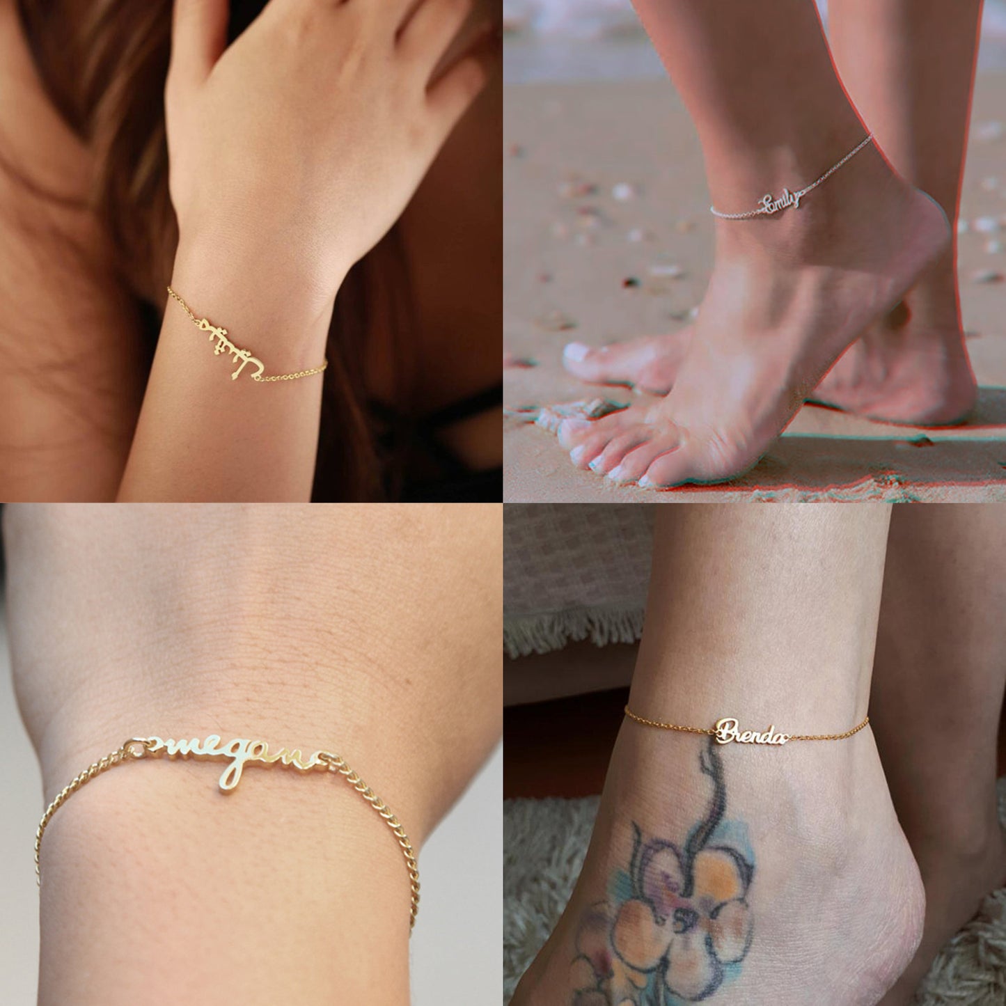 Personalized Ankle Bracelet with Name for Women 18K Real Gold Plated Custom Initial Anklets or Bracelets 6.7-10.7 Inches