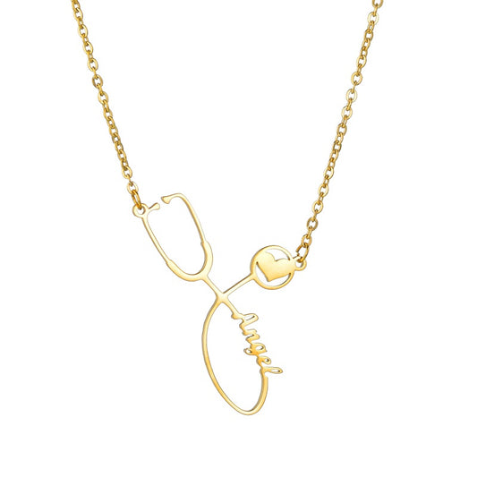 Stethoscope Name Necklace Personalized, 18K Gold Plated Dainty Custom Doctor Nurse Necklace Graduation Gift Jewelry for Medical Student
