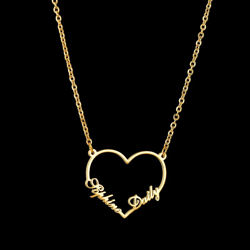 Custom Heart Name Necklace Engrave Any Two Names Initial Letters Gifts for Women Girls