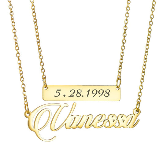 Custom Bar Necklace Engraved Bar Pendant Neckalce Personalized Horizontal Bar Name Necklace for Women
