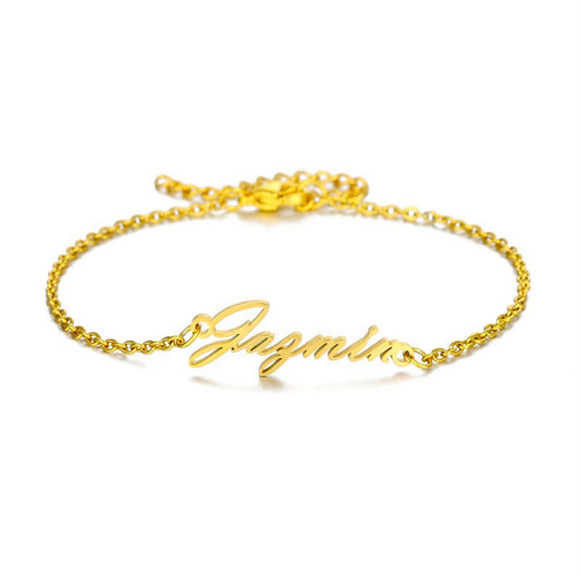 Personalized Name Ankle Bracelet for Women Custom Initial Link Bar Anklet Bracelet with Any Names 18K Gold Plated Customized Name Jewelry for Girls 6.7”-10.7”