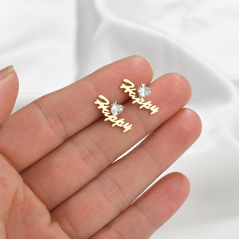 Custom Name Earrings Personalized Gift for Women, 18k Gold Plated Personalized Name Stud Earring Custom Made with Any Name
