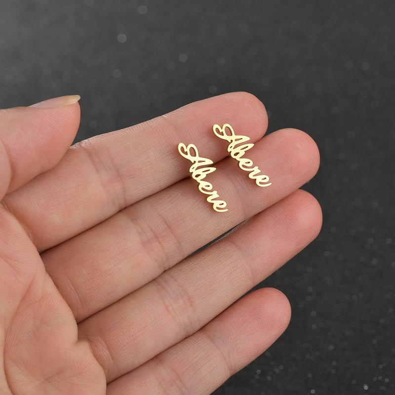 Custom Name Earrings Personalized Gift for Women, 18k Gold Plated Personalized Name Stud Earring Custom Made with Any Name