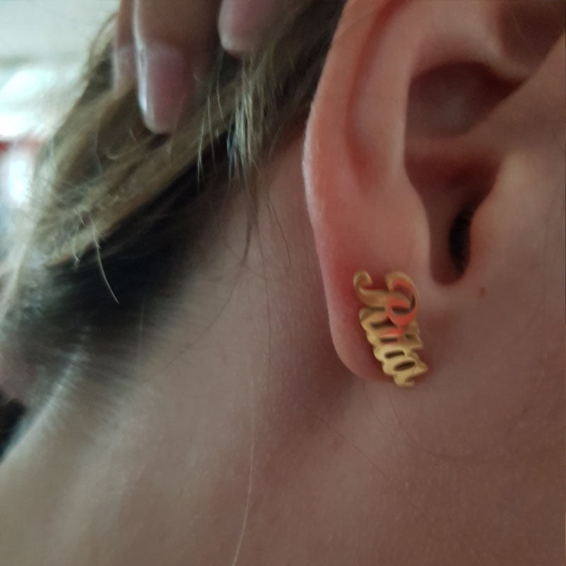 Custom Name Earrings Personalized Gift for Women, 18k Gold Plated Personalized Name Stud Earring Custom Made with Any Name
