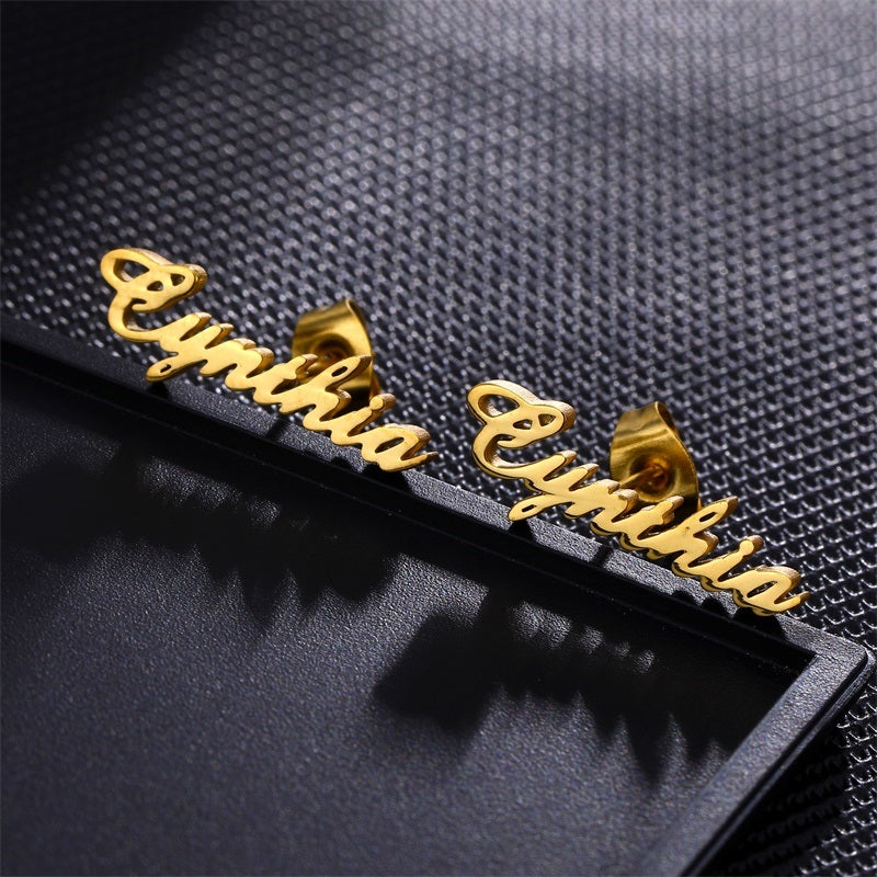 Custom Name Earrings Personalized Gift for Women, 18k Gold Plated Personalized Name Stud Earring Custom Made with Any Name
