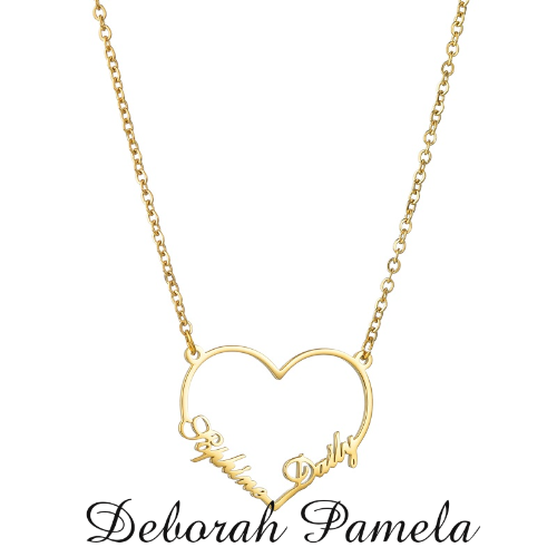 Custom Heart Name Necklace Engrave Any Two Names Initial Letters Gifts for Women Girls