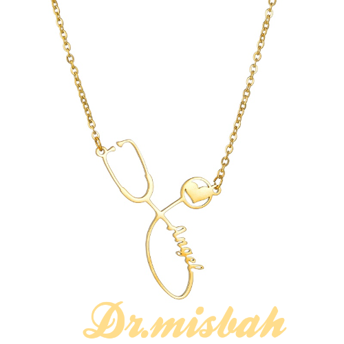 Stethoscope Name Necklace Personalized, 18K Gold Plated Dainty Custom Doctor Nurse Necklace Graduation Gift Jewelry for Medical Student
