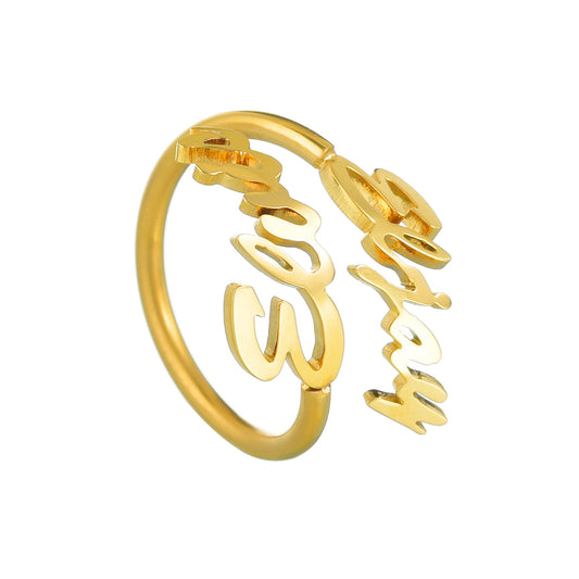 Personalized Rings for Women, 18k Gold Name Rings Personalized with Name/Initial Letter/Birth Year Lucky Number Custom Thumb Rings for Engagement/Wedding/Christmas Gift