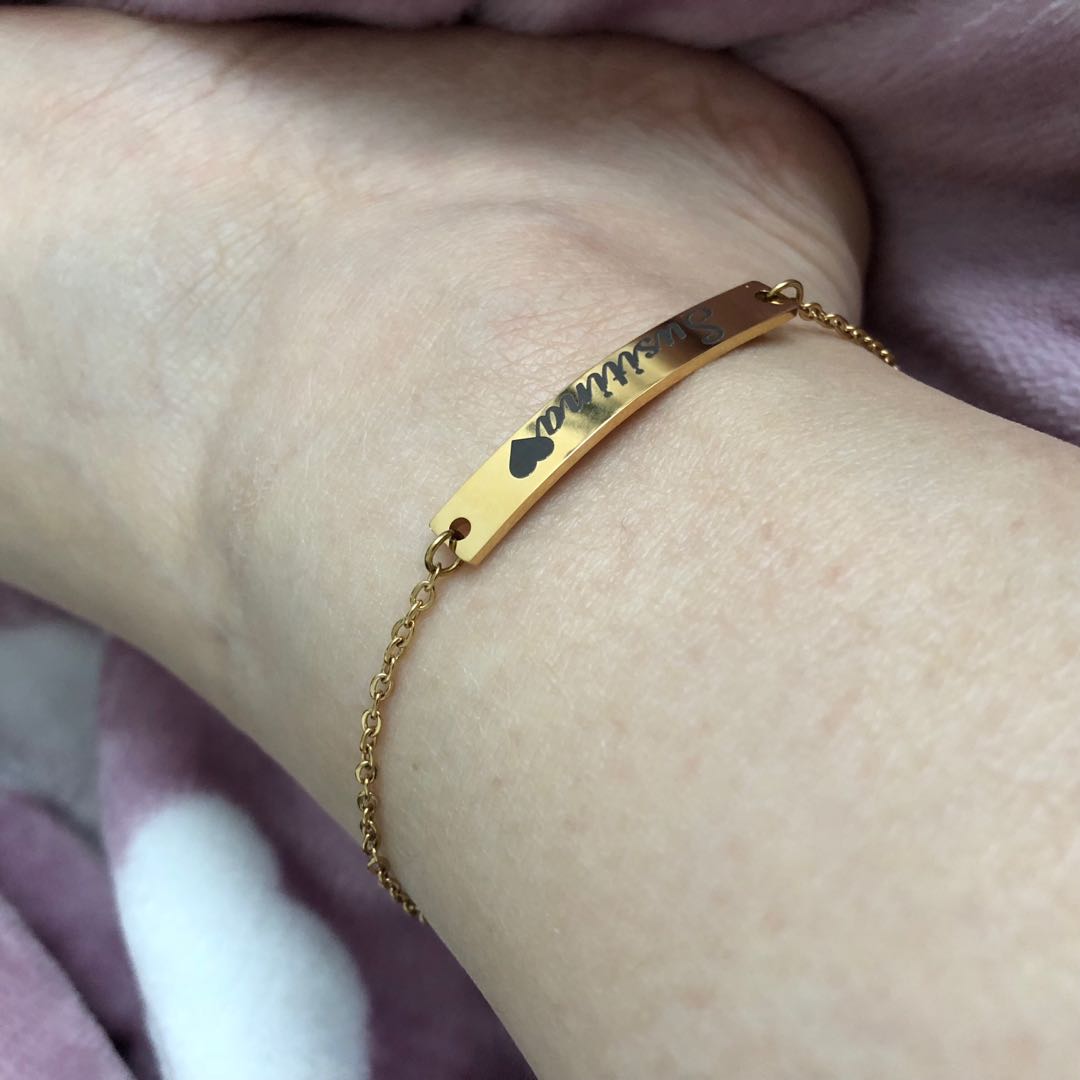 Customized Bar Bracelet 18K Gold Personalized Engraved Initial Name Link Bracelet Delicate Friendship Bracelet Minimalist Jewelry Birthday Gift