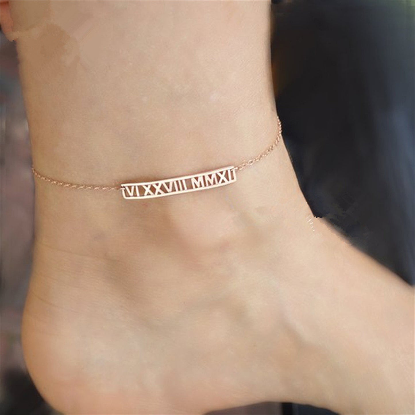 Personalized Name Ankle Bracelet for Women Custom Initial Link Bar Anklet Bracelet with Any Names 18K Gold Plated Customized Name Jewelry for Girls 6.7”-10.7”