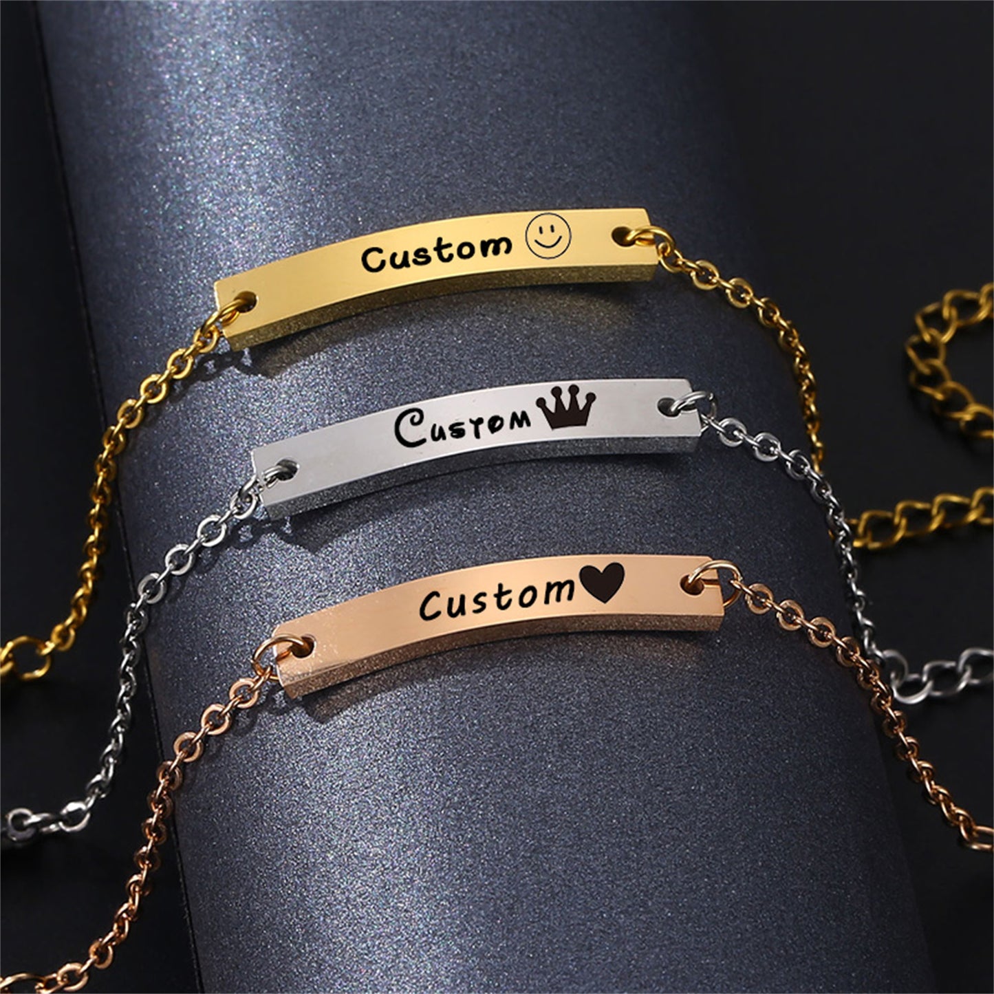 Customized Bar Bracelet 18K Gold Personalized Engraved Initial Name Link Bracelet Delicate Friendship Bracelet Minimalist Jewelry Birthday Gift