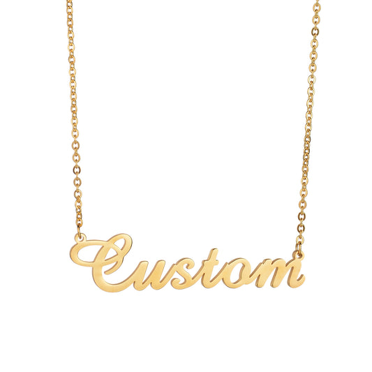 Flowshey Name Necklace Personalized 18K Gold Custom Gift Plated Nameplate Customized Jewelry for Women