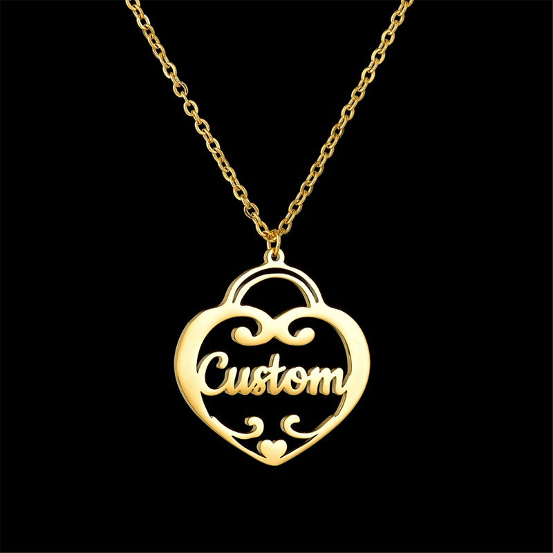 Flowshey Custom Name Necklace with Heart 18K Gold Plated Customized Name Necklace Personalized Jewelry Gift for Women