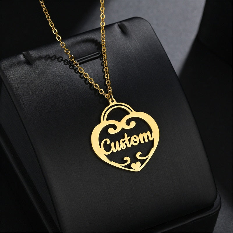 Flowshey Custom Name Necklace with Heart 18K Gold Plated Customized Name Necklace Personalized Jewelry Gift for Women