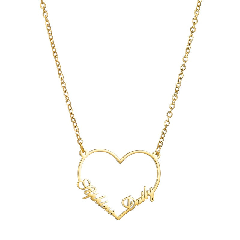 Custom Heart Name Necklace Engrave Any Two Names Initial Letters Gifts for Women Girls