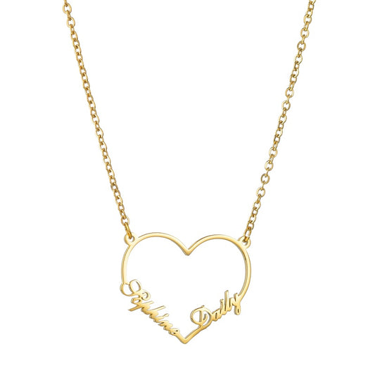 Custom Heart Name Necklace Engrave Any Two Names Initial Letters Gifts for Women Girls