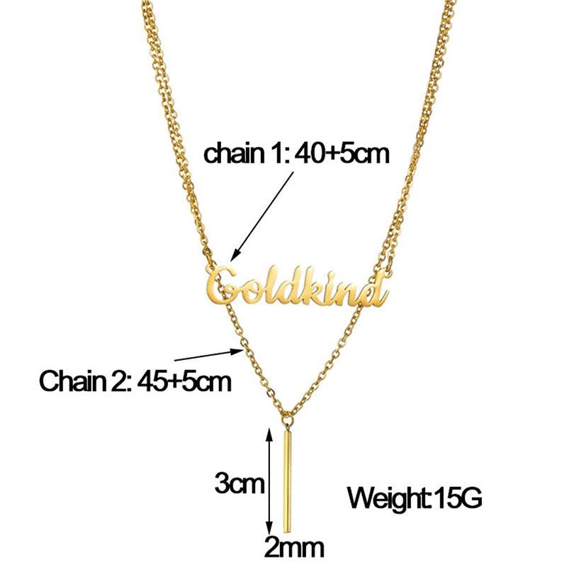 Layered 2 Names Necklace Personalized, Custom Double Chain Choker Necklace 18K Gold Plated Nameplate Pendant for Girls Women Mother