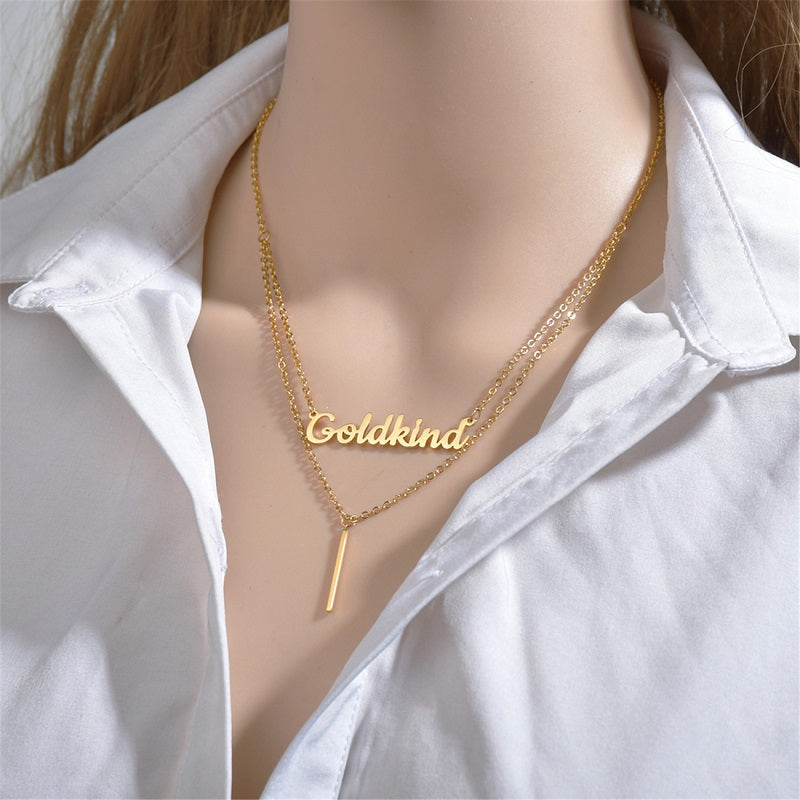 Layered 2 Names Necklace Personalized, Custom Double Chain Choker Necklace 18K Gold Plated Nameplate Pendant for Girls Women Mother