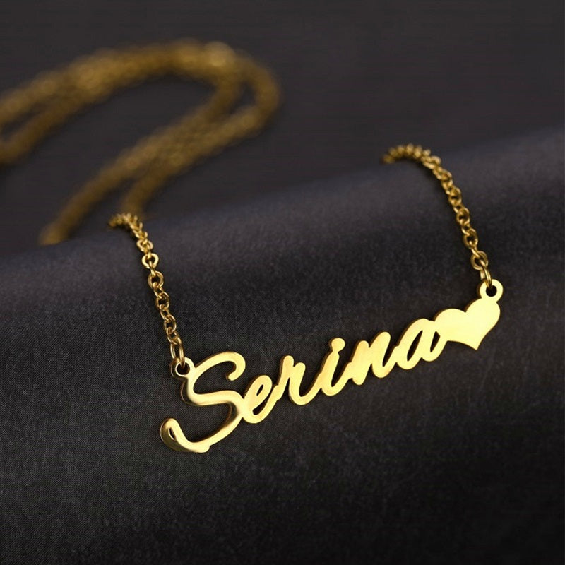 Personalized Name Necklace with Heart 18K Gold Plated Nameplate Necklace Custom Name Necklace for Womens Girls