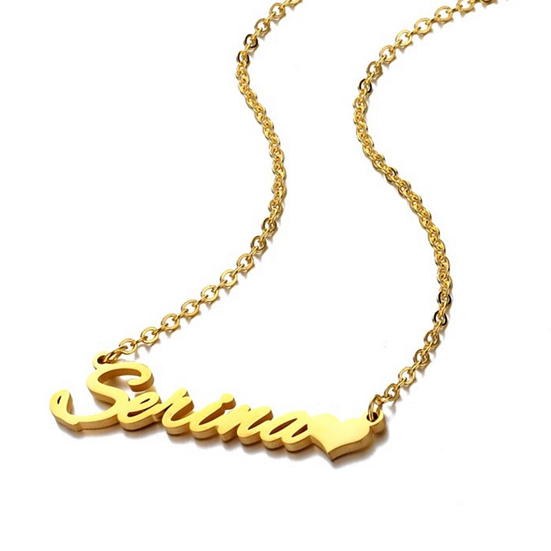 Personalized Name Necklace with Heart 18K Gold Plated Nameplate Necklace Custom Name Necklace for Womens Girls