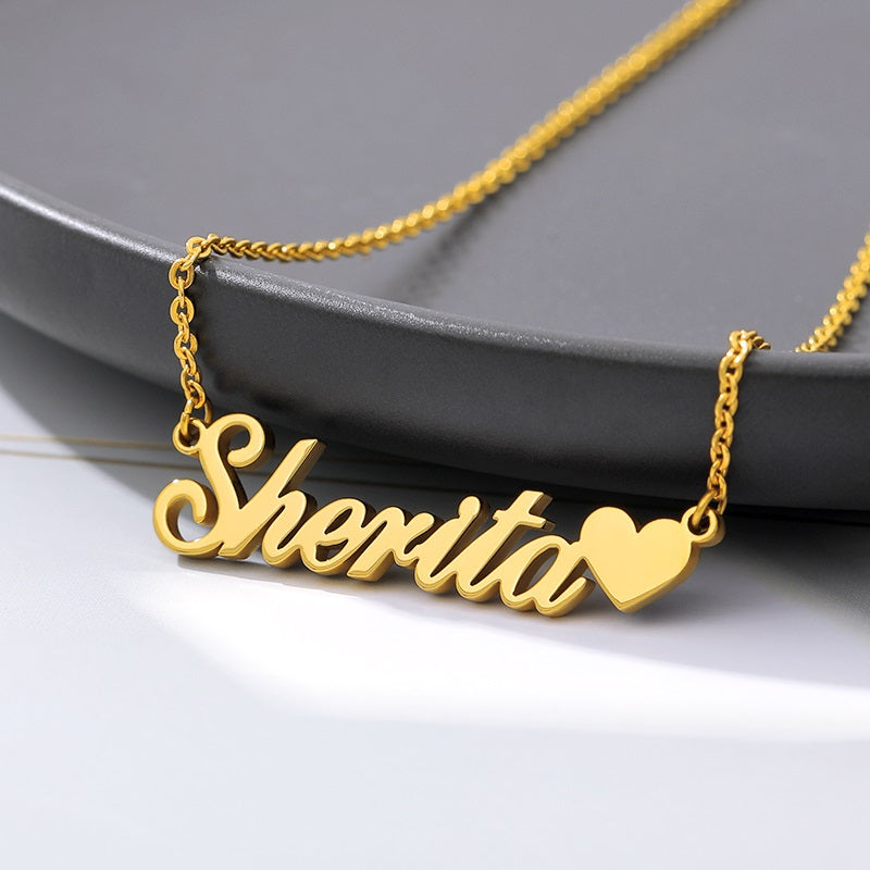 Personalized Name Necklace with Heart 18K Gold Plated Nameplate Necklace Custom Name Necklace for Womens Girls