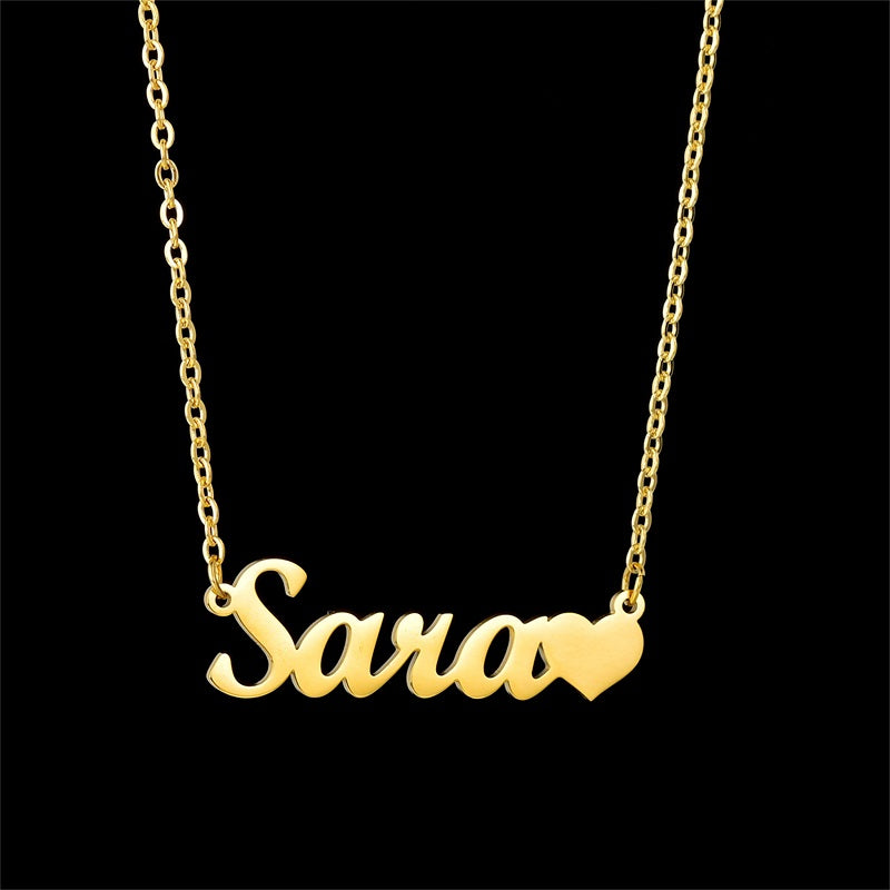 Personalized Name Necklace with Heart 18K Gold Plated Nameplate Necklace Custom Name Necklace for Womens Girls