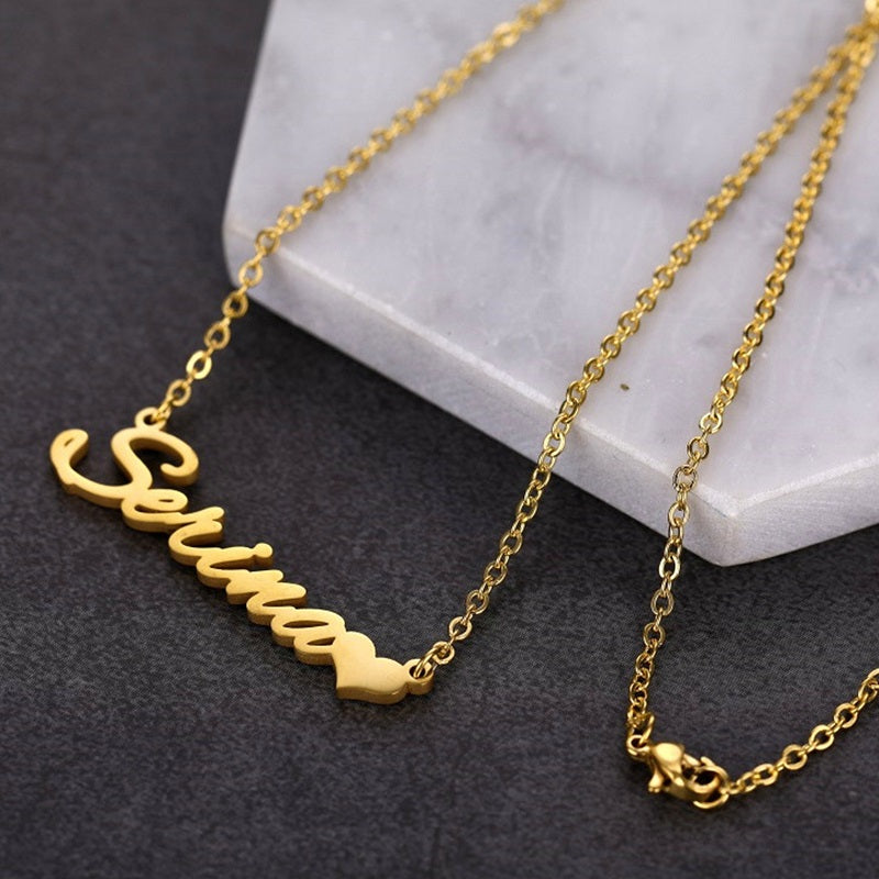 Personalized Name Necklace with Heart 18K Gold Plated Nameplate Necklace Custom Name Necklace for Womens Girls