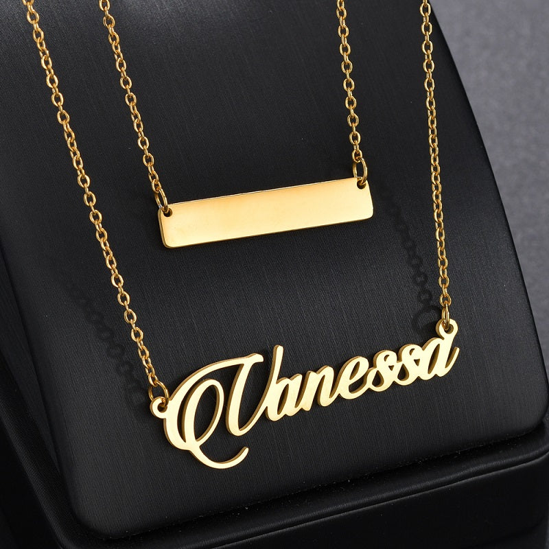 Custom Bar Necklace Engraved Bar Pendant Neckalce Personalized Horizontal Bar Name Necklace for Women