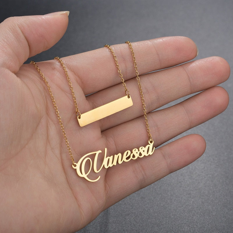 Custom Bar Necklace Engraved Bar Pendant Neckalce Personalized Horizontal Bar Name Necklace for Women