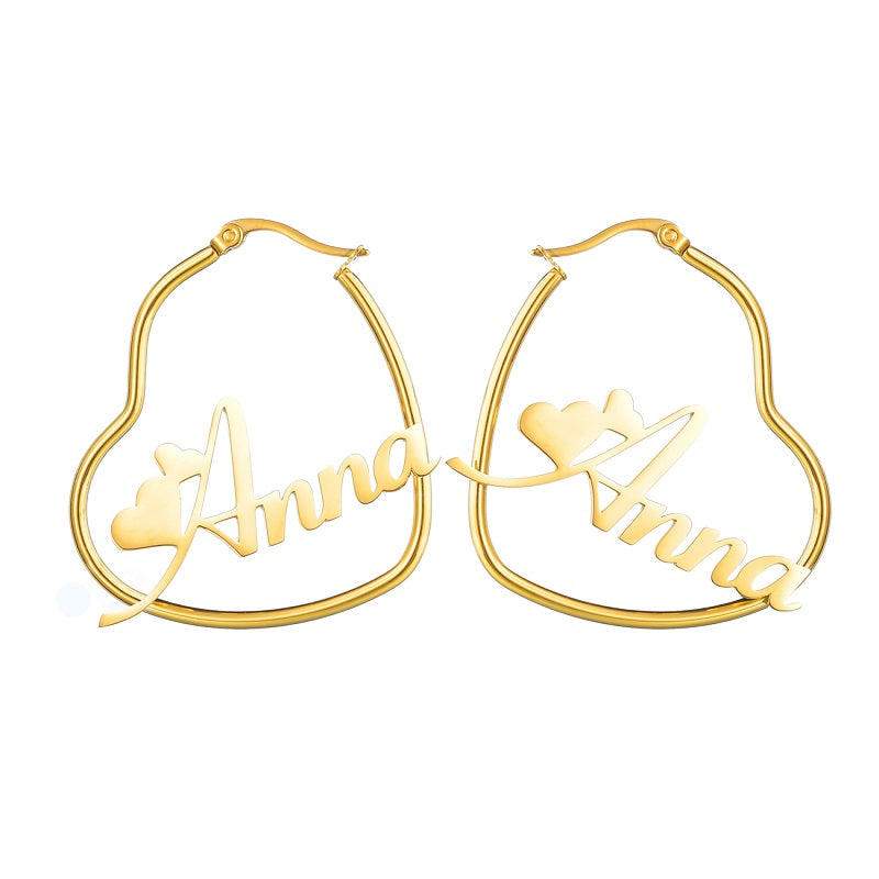 Personalized Name Heart Hoop Earring Custom Name Hoop Earrings Big Hoop Name Earring for Women Girls