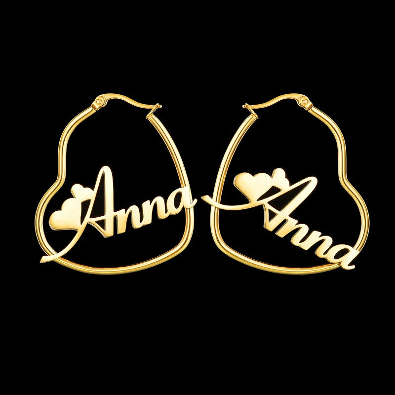 Personalized Name Heart Hoop Earring Custom Name Hoop Earrings Big Hoop Name Earring for Women Girls