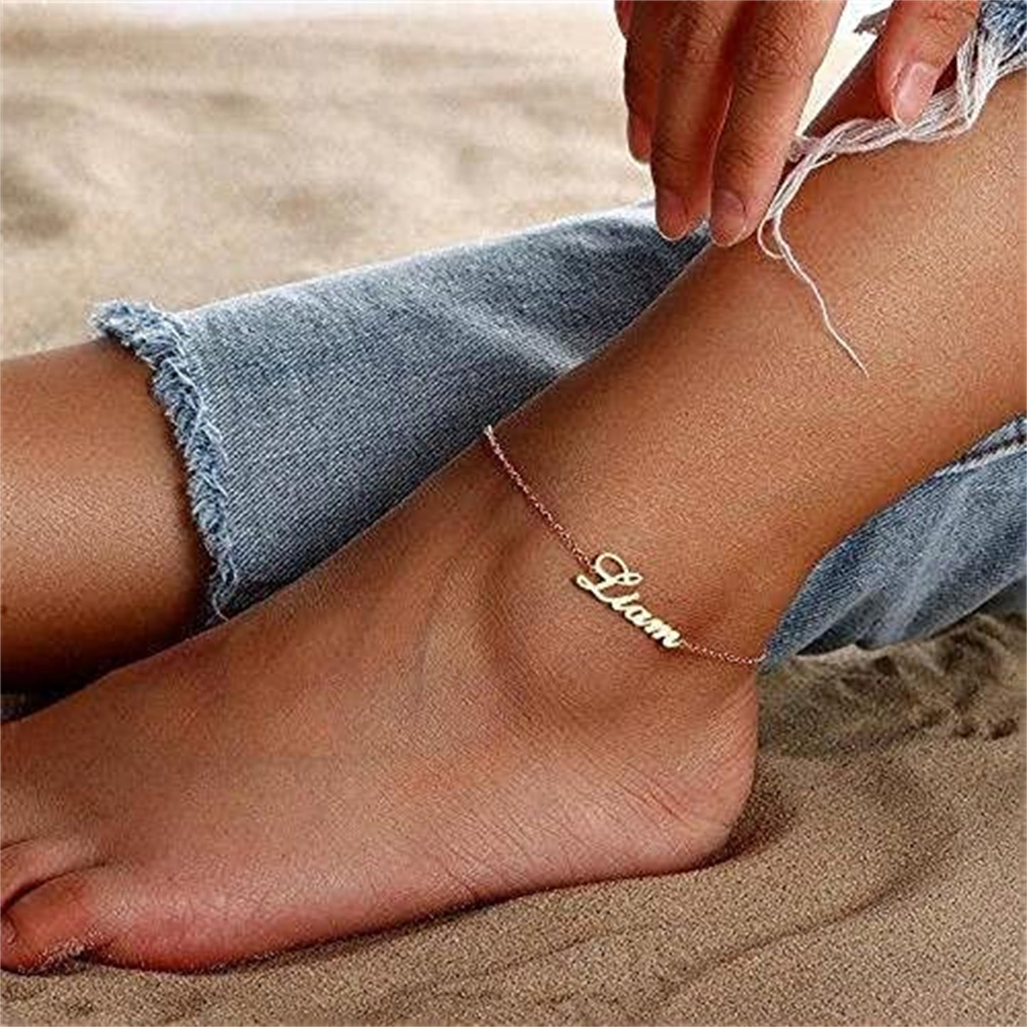 Personalized Name Anklet Made with Any Name 18K Gold Plated Custom Anklet with Birthstone Customized Infinity Anklet Bracelet Gift for Women Girls, Adjustable Name Anklet Bracelet