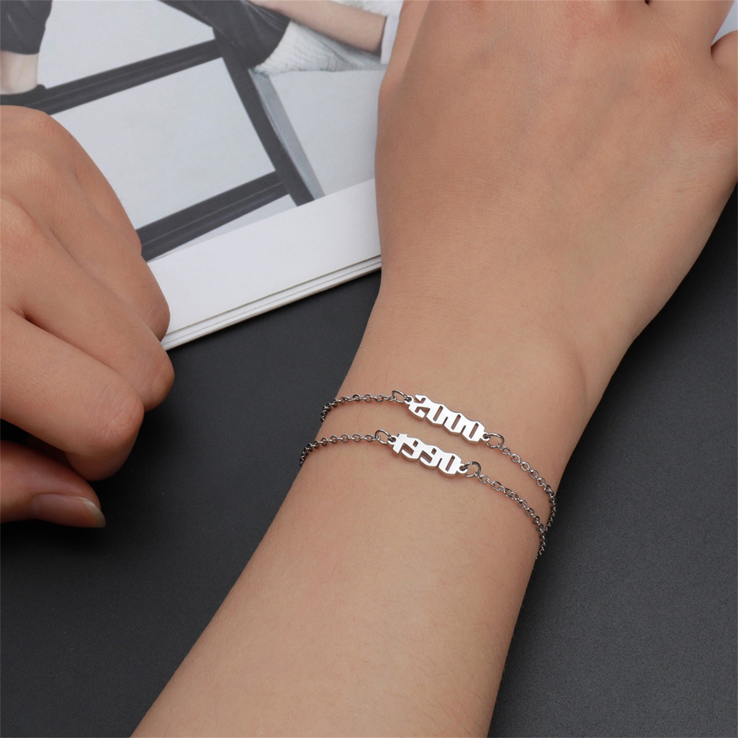 Personalized Name Ankle Bracelet for Women Custom Initial Link Bar Anklet Bracelet with Any Names 18K Gold Plated Customized Name Jewelry for Girls 6.7”-10.7”