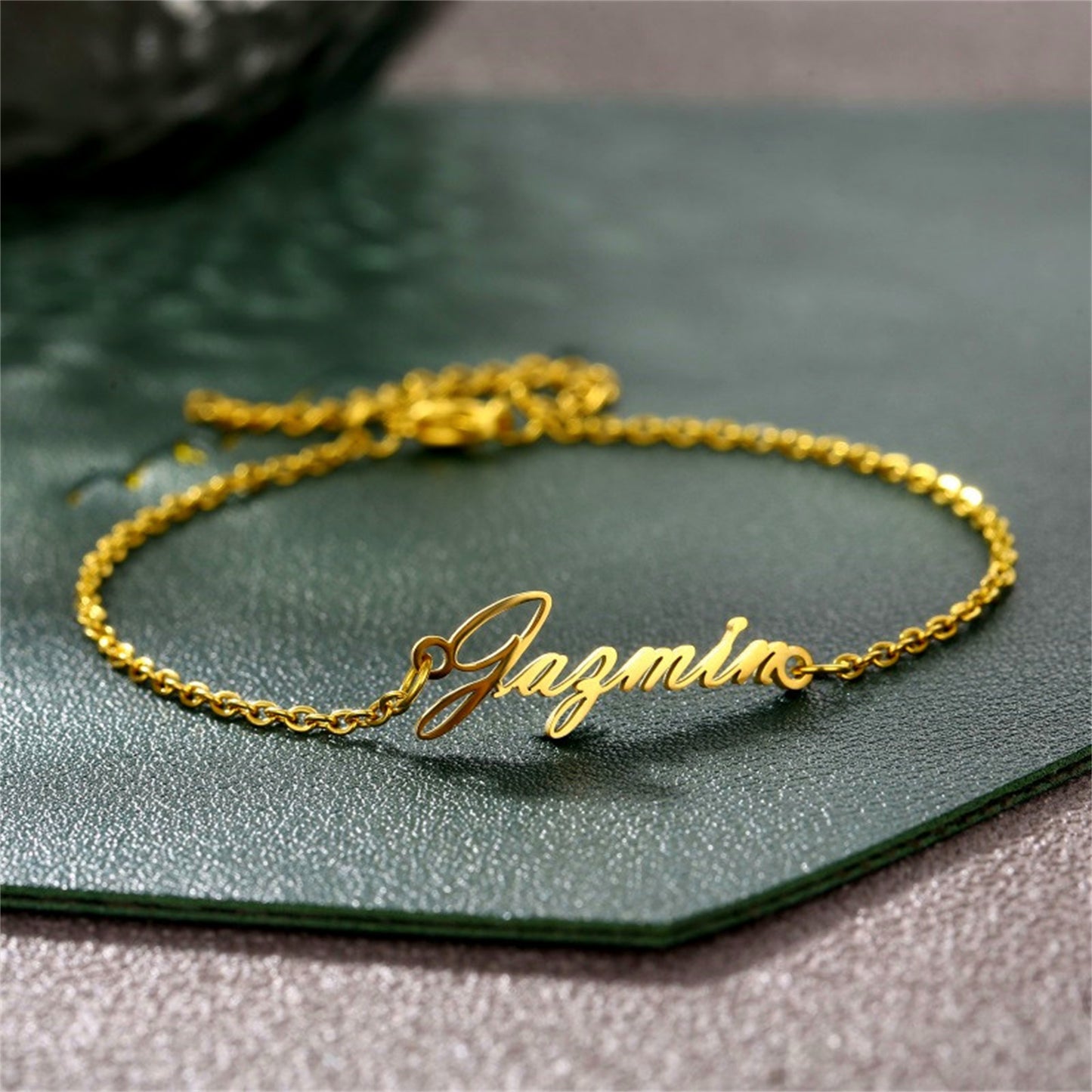 Personalized Name Ankle Bracelet for Women Custom Initial Link Bar Anklet Bracelet with Any Names 18K Gold Plated Customized Name Jewelry for Girls 6.7”-10.7”