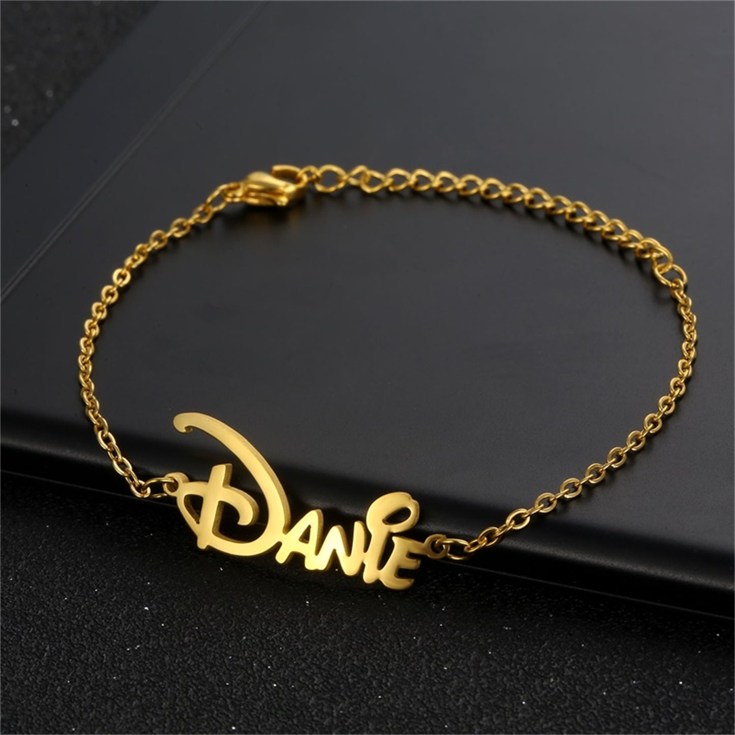 Personalized Name Ankle Bracelet for Women Custom Initial Link Bar Anklet Bracelet with Any Names 18K Gold Plated Customized Name Jewelry for Girls 6.7”-10.7”