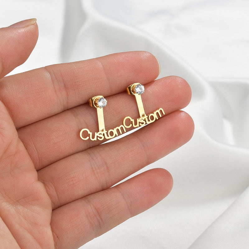 Name Earrings Personalized 18K Gold Plated Nameplate Stub Earrings Custom Name Drop Earrings for Womens Girls