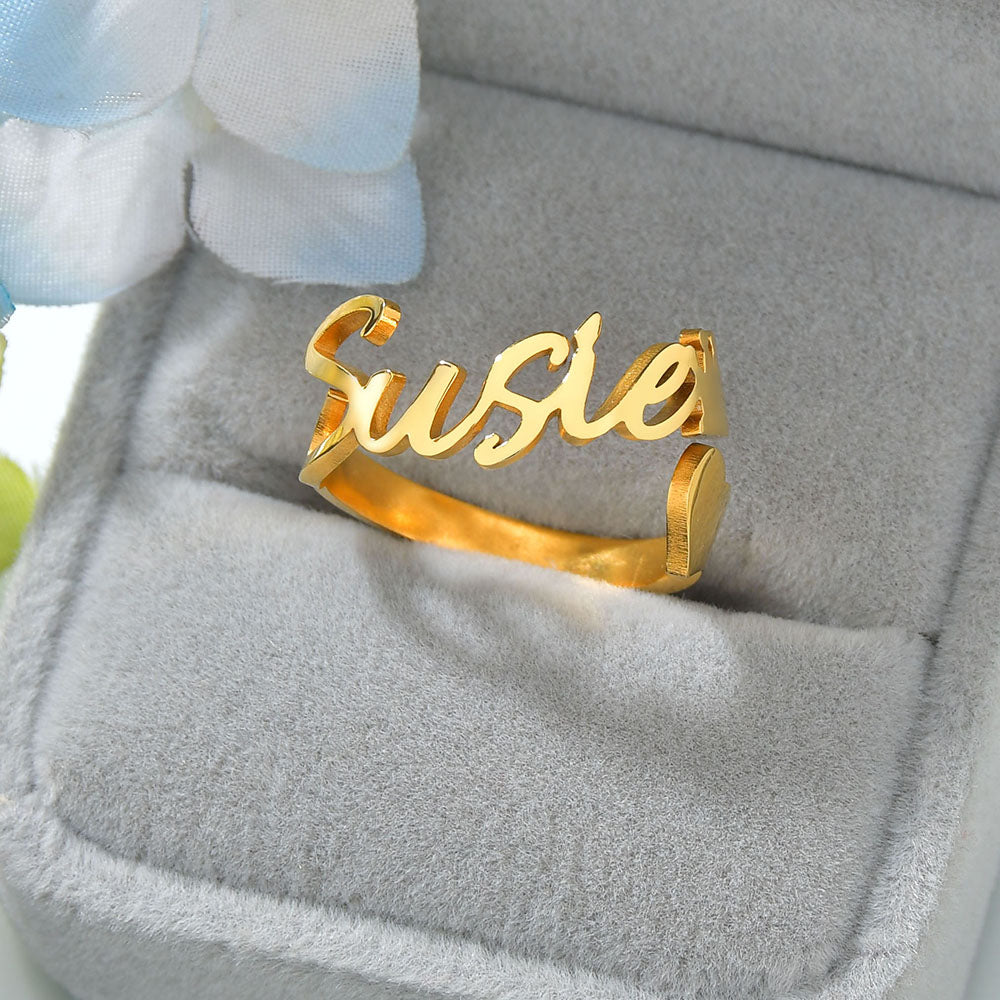 Personalized Rings for Women, Sterling Silver Name Rings Personalized with Name/Initial Letter/Birth Year Lucky Number Custom Thumb Rings for Engagement/Wedding/Christmas Gift